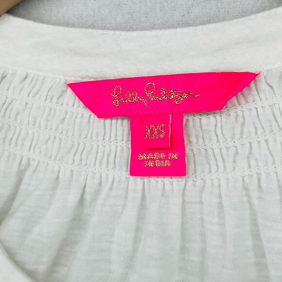 LILLY PULITZER Tank Top 2XS Essie Popover Smocked Palm Beach Slub Cotton White - Picture 5 of 15